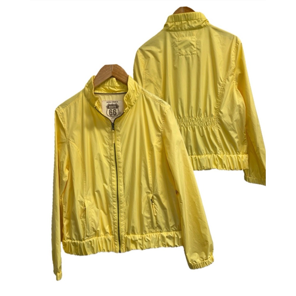 Vintage Route 66 Women's Size L Full Zip Windbreaker Jacket Yellow Lightweight